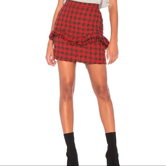 NSF Red and Black Plaid Ruffle Layer Mini Skirt - Picture 2 of 6